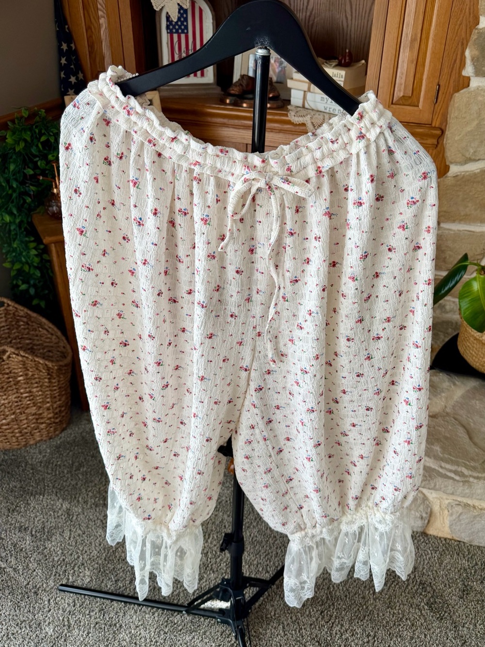 BiBi Cream Floral Cotton Lounge Bloomers with Pink Accents